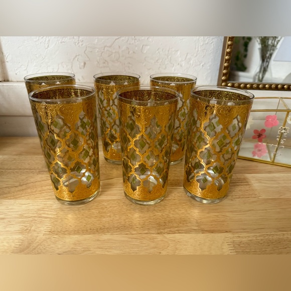 Culver Valencia Pattern Highball Glasses Vintage Barware 22K Gold 6 Glasses - Picture 6 of 16